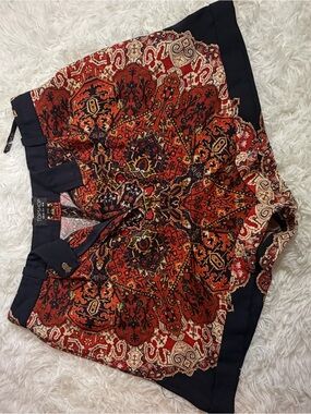 Topshop Red & Black Paisley High-Waist Shorts